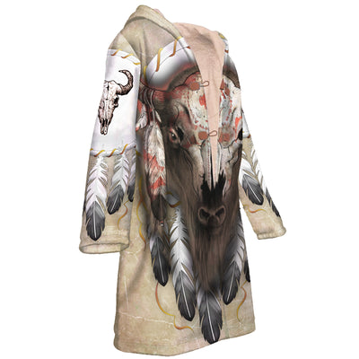 Buffalo Skull Horn Button Long Fleece Windbreaker WCS