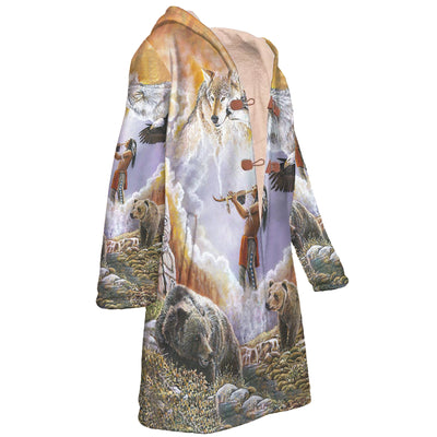 Animal Spirit Horn Button Long Fleece Windbreaker WCS