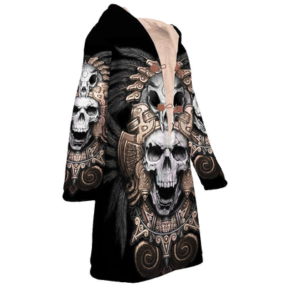 Skull & Black Feather Horn Button Long Fleece Windbreaker WCS