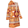 Native American Brown Pattern Horn Button Long Fleece Windbreaker WCS