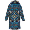 Native American Blue Pattern Horn Button Long Fleece Windbreaker WCS