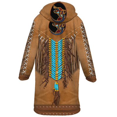 Native American Pattern Horn Button Long Fleece Windbreaker WCS