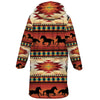 Native American Horses Pattern Horn Button Long Fleece Windbreaker WCS