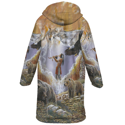 Animal Spirit Horn Button Long Fleece Windbreaker WCS