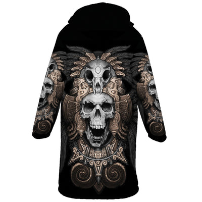 Skull & Black Feather Horn Button Long Fleece Windbreaker WCS