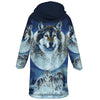 Native American Wolfs Snow Horn Button Long Fleece Windbreaker WCS