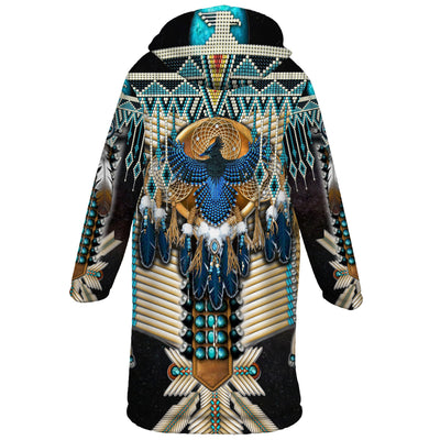 Peacock Pattern Horn Button Long Fleece Windbreaker WCS