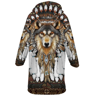 Best-selling Wolf Dreamcatcher Horn Button Long Fleece Windbreaker WCS