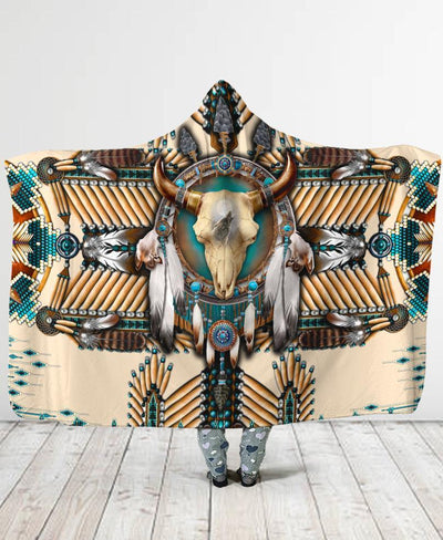 Buffalo Head Motifs Hooded Blanket WCS