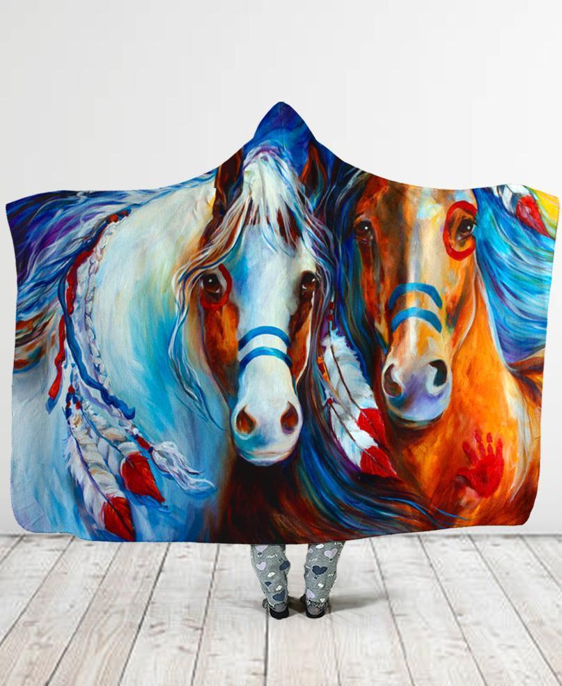 Colored Horse Hooded Blanket WCS