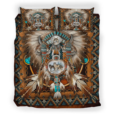 Brown Wolf DreamCatcher Native American Bedding Set WCS